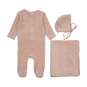Baby Girl Layette Set | Velour Mock Wrap | Pale Pink | Mema Knits | AW25