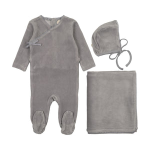 Baby Boy Layette Set | Velour Mock Wrap | Windy Blue | Mema Knits | AW25