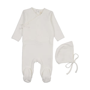 Baby Neutral Footie + Hat | Velour Mock Wrap | Winter White | Mema Knits | AW25