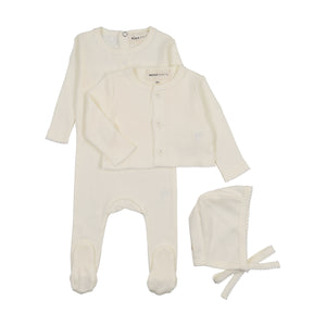 Baby Boy Footie + Cardigan Set |  Pointelle | Ivory | Mema Knits | AW25