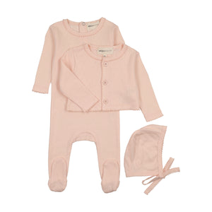Baby Girl Footie + Cardigan Set |  Pointelle | Deep Pink | Mema Knits | AW25