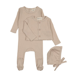 Baby Boy Footie + Cardigan Set |  Pointelle | Oatmeal | Mema Knits | AW25
