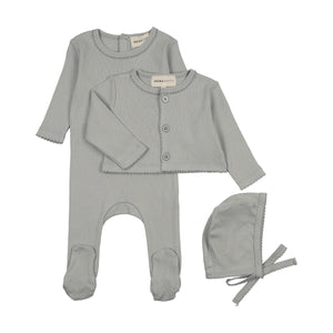 Baby Boy Footie + Cardigan Set |  Pointelle | Windy Blue | Mema Knits | AW25