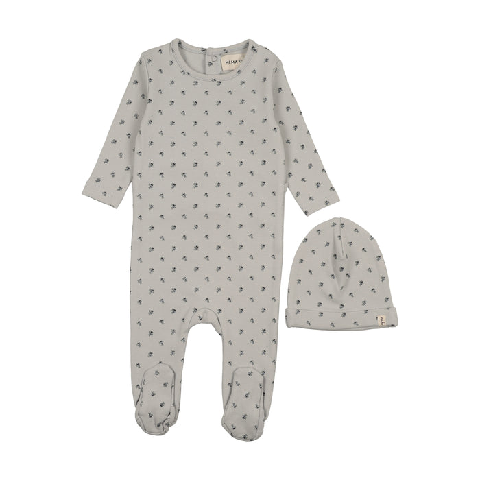 Baby Boy Footie + Hat |  Berry Print | Blue| Mema Knits | AW25
