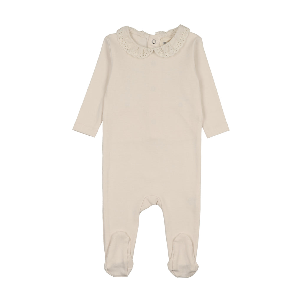 Baby Neutral Footie | Lace Collar | Ivory | Mema Knits | AW25