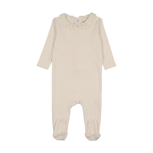 Baby Neutral Footie | Lace Collar | Ivory | Mema Knits | AW25