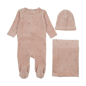 Baby Girl Layette Set | Velour Scattered Cherries | Pink | Mema Knits | AW25