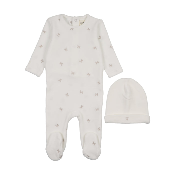 Baby Boy Footie + Hat |  Velour Scattered Cherries | Winter White | Mema Knits | AW25