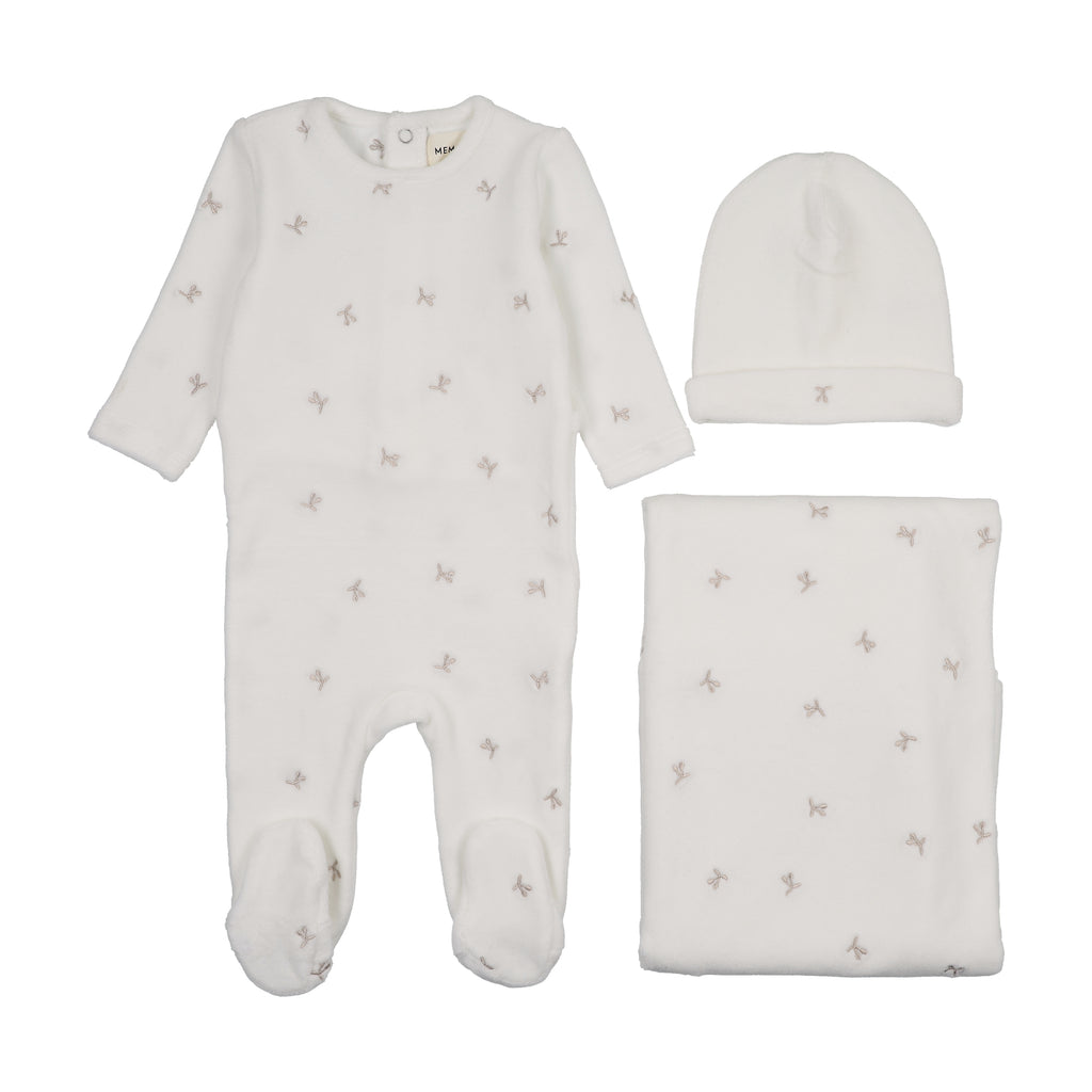 Baby Boy Layette Set | Velour Scattered Cherries | Winter White | Mema Knits | AW25