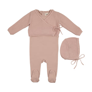 Baby Girl Layette Set | Embroidered Edge Sweater | Pink | Mema Knits | AW25
