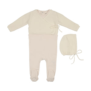 Baby Boy Footie + Sweater Set |  Embroidered Edge | Ivory| Mema Knits | AW25