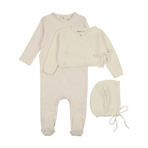 Baby Boy Footie + Sweater Set |  Embroidered Edge | Ivory| Mema Knits | AW25