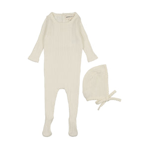 Baby Boy Footie + Hat |Pointelle Knit | Ivory| Mema Knits | AW25