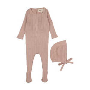 Baby Girl Footie + Hat |Pointelle Knit | Pale Pink | Mema Knits | AW25