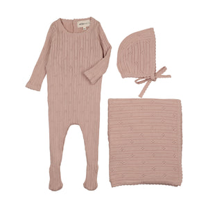 Baby Girl Layette Set | Pointelle Knit | Pale Pink | Mema Knits | AW25