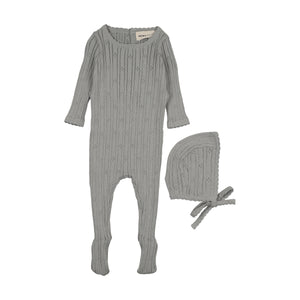 Baby Boy Footie + Hat |Pointelle Knit | Windy Blue | Mema Knits | AW25