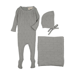 Baby Boy Layette Set | Pointelle Knit | Windy Blue | Mema Knits | AW25