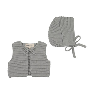 Baby Boy Knit Vest + Bonnet | Knit Crop | Windy Blue | Mema Knits | AW25