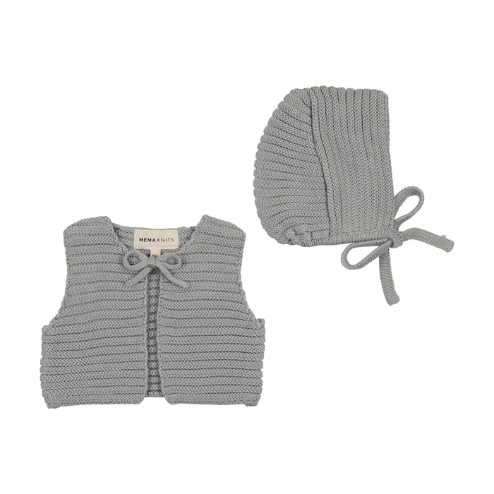 Baby Boy Knit Vest + Bonnet | Knit Crop | Windy Blue | Mema Knits | AW25