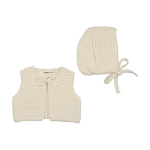 Baby Neutral Knit Vest + Bonnet | Knit Crop | Ivory | Mema Knits | AW25