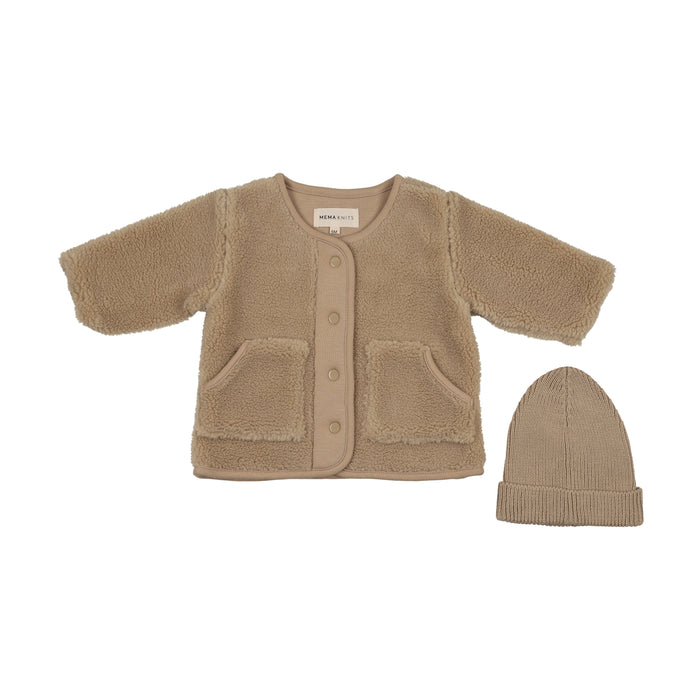 Baby Boy Jacket + Beanie | Sherpa | Stone | Mema Knits | AW25
