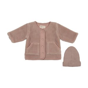 Baby Girl Jacket + Beanie | Sherpa | Rose Smoke | Mema Knits | AW25