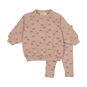 Baby Girl 2 Piece Set | Bow Print Sweatshirt | Mema Knits | AW25