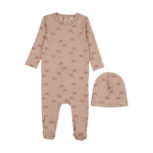 Baby Girl Footie + Hat |Bow Print |  Mema Knits | AW25