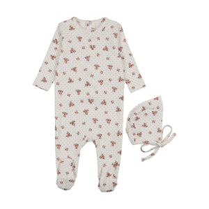 Baby Girl Footie + Hat |Floral Printed | White | Mema Knits | AW25
