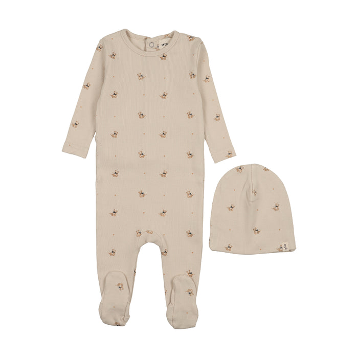 Baby Neutral Footie + Hat | Teddy Bear Print | Mema Knits | AW25