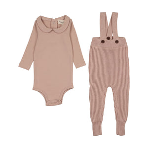 Baby Girl 2 Piece Set | Knit Overall + Onesie | Pale Pink | Mema Knits | AW25