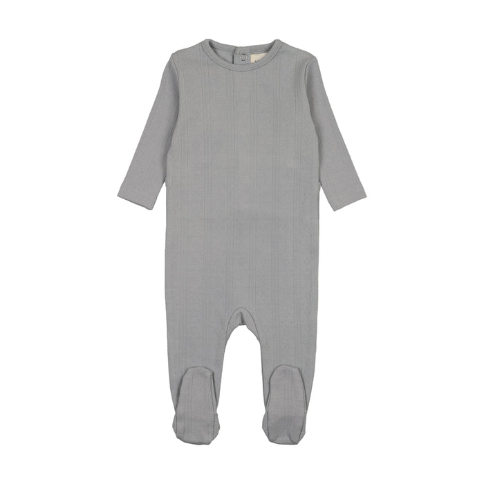 Baby Boy Footie | Pointelle Base For Knits | Windy Blue | Mema Knits | AW25