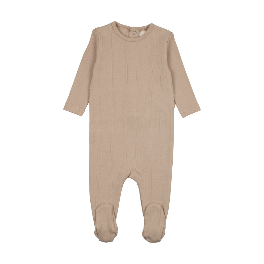 Baby Boy Footie | Pointelle Base For Knits |Beige Melange | Mema Knits | AW25