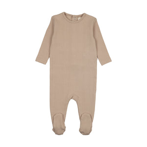 Baby Boy Footie | Pointelle Base For Knits |Beige Melange | Mema Knits | AW25