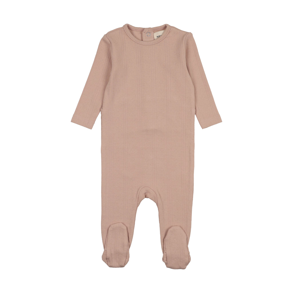 Baby Girl Footie | Pointelle Base For Knits | Pale Pink | Mema Knits | AW25