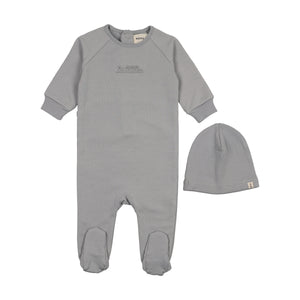 Baby Boy Footie + Hat | Embossed Sweatshirt | Windy Blue | Mema Knits | AW25