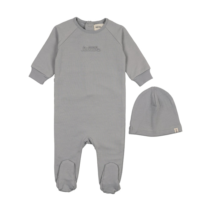 Baby Boy Footie + Hat | Embossed Sweatshirt | Windy Blue | Mema Knits | AW25