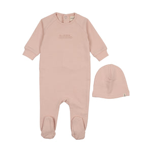 Baby Girl Footie + Hat | Embossed Sweatshirt |Peach Whip | Mema Knits | AW25