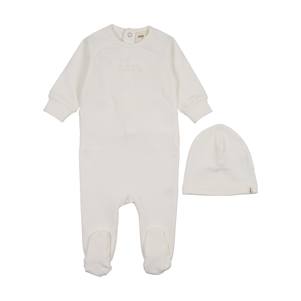 Baby Boy Footie + Hat |Embossed Sweatshirt | Ivory | Mema Knits | AW25