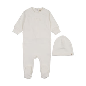 Baby Boy Footie + Hat |Embossed Sweatshirt | Ivory | Mema Knits | AW25
