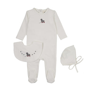 Baby Boy Footie + Hat + Bib | Embossed Duck | Winter White/Slate duck | Mema Knits | AW25