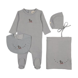 Baby Boy Footie + Hat + Bib | Embossed Duck | Windy Blue | Mema Knits | AW25