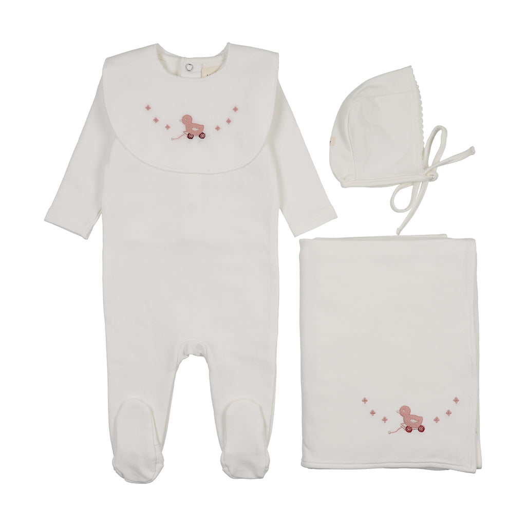 Baby Girl Layette Set | Embossed Duck | Winter White /Pink | Mema Knits | AW25
