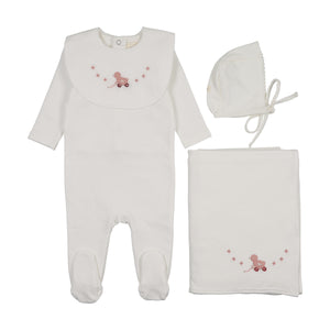 Baby Girl Layette Set | Embossed Duck | Winter White /Pink | Mema Knits | AW25