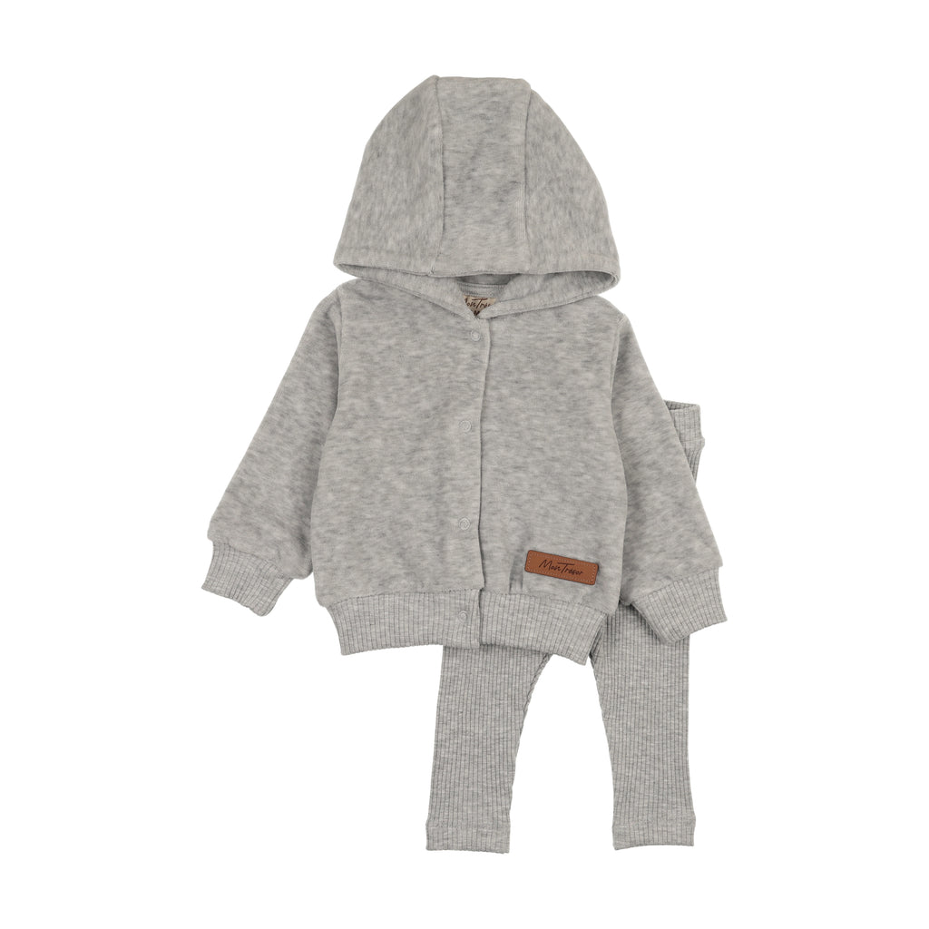 Baby Boy 2 Piece Outfit | MT Hoodie Ensemble | Heather Grey | Mon Tresor | AW25