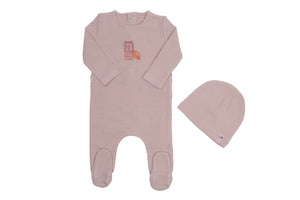 Baby Girl Footie + Hat | Macoron Center Print | Blossom Pink | Bee and Dee