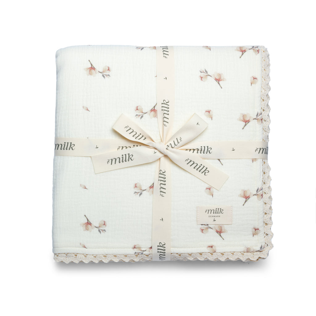 Muslin Blanket | Lace Edge Blossom Ivory | SS26 | Milk Denmark