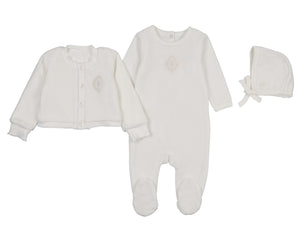 Baby Neutral Footie + Cardigan Set |  Monogram Majesty | Ivory | Mon Tresor | AW26