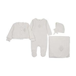 Baby Neutral  Layette Set | Monogram Majesty Cardigan | Ivory | Mon Tresor | AW26