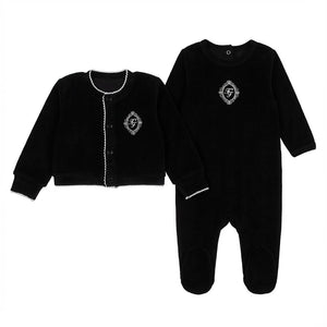 Baby Boy Footie + Cardigan Set | Monogram Majesty | Black | Mon Tresor | AW26